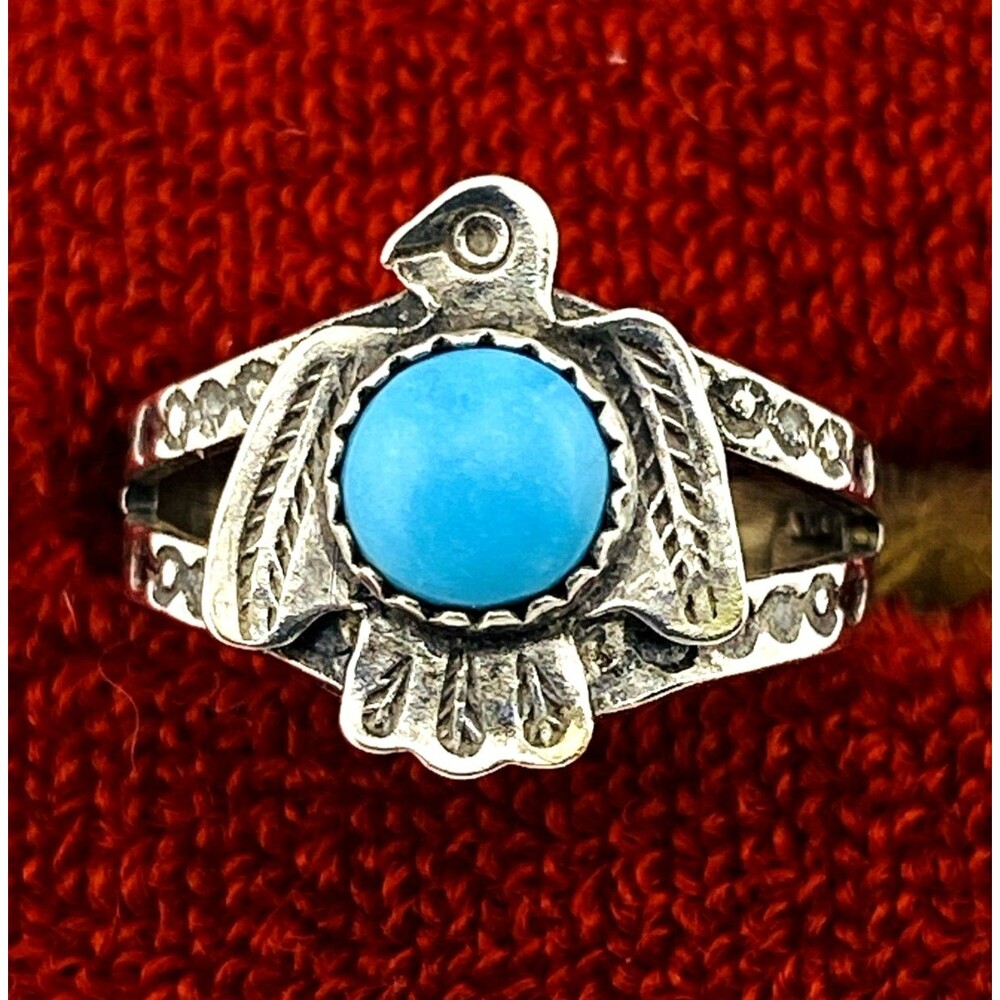 Bell Trading Post Thunderbird Ring Cigar Band Turquoise Cabochon Sz 4.75 Signed